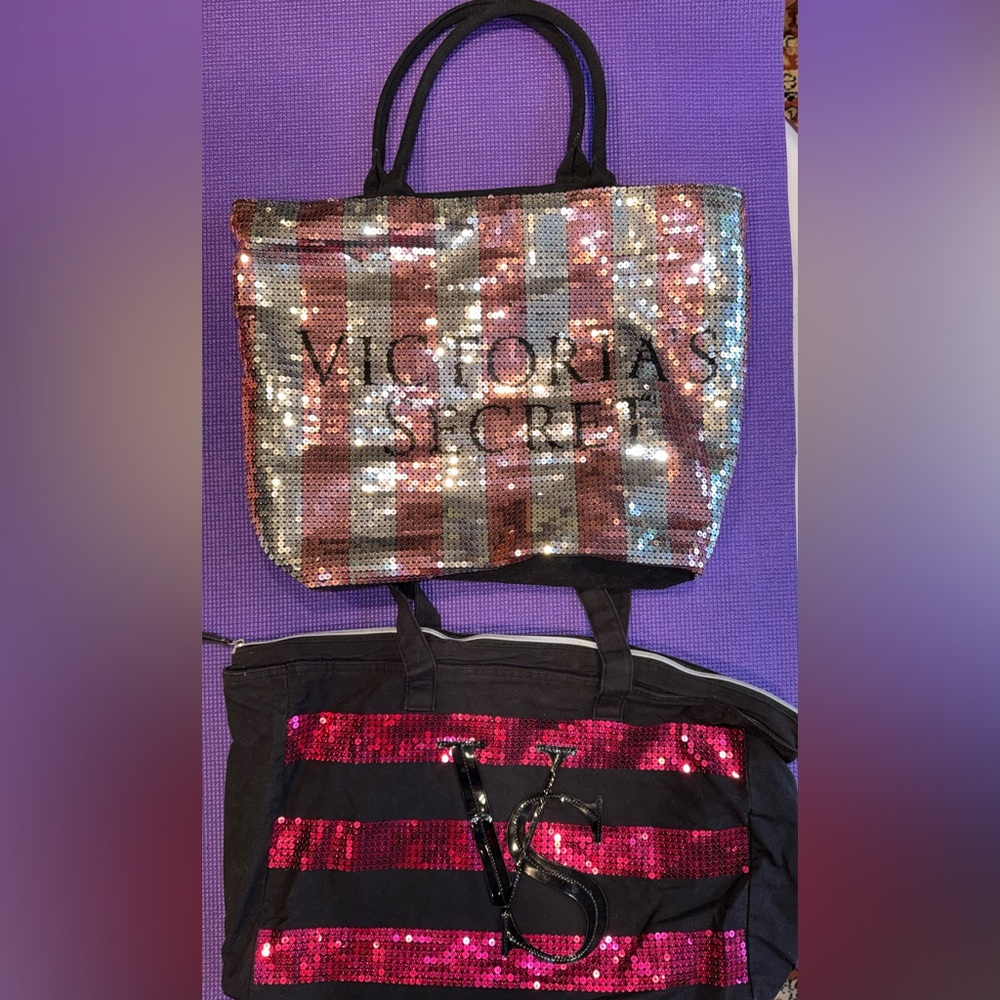 Victoria's Secret Glam Sequin Totes - Light and Dark Pink